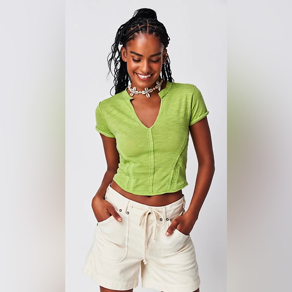 Free People Green V-Neck Top